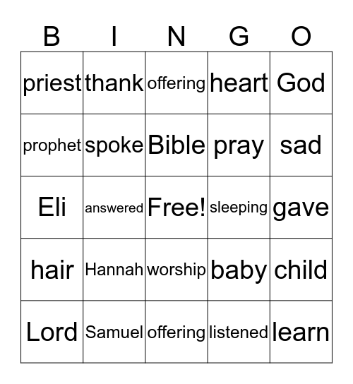 Hannah Bingo Card