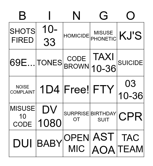 Midshift Bingo Card