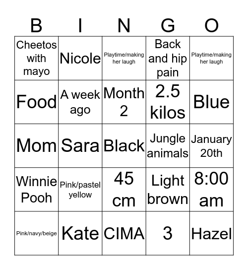 BABY! Bingo Card
