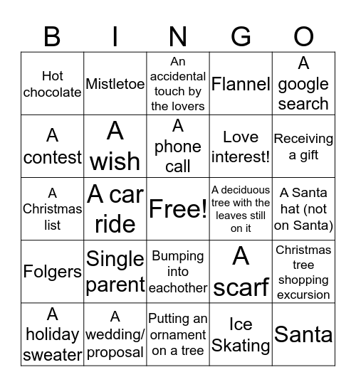 Hallmark Movie Bingo Card