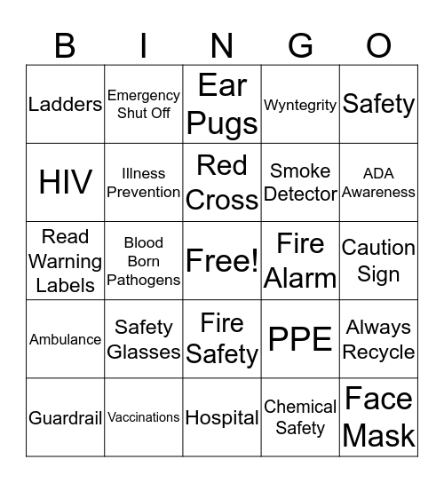 Safety Bingo  Bingo Card