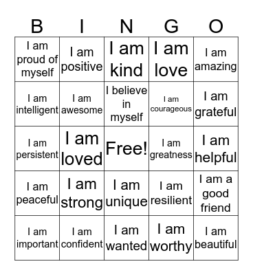 Who I Am Bingo Card