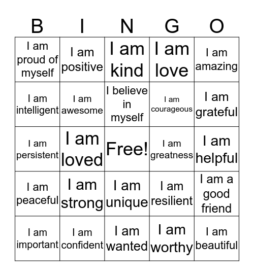 Who I Am Bingo Card