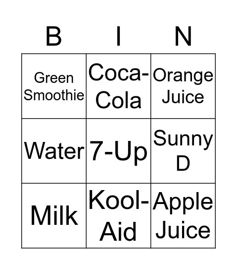 Healthy Drinks Vs Bad Bingo Card