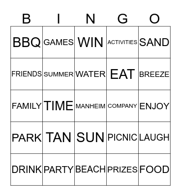 "FUN IN THE SUN" Bingo Card