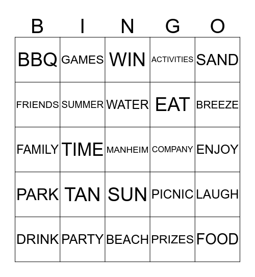"FUN IN THE SUN" Bingo Card