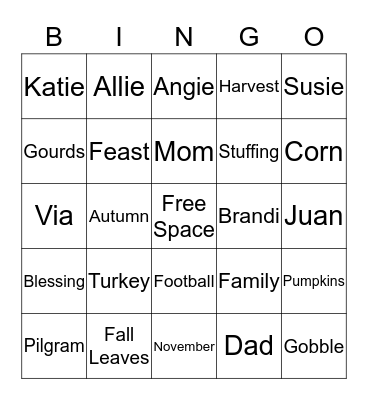 Thanksgiving Bingo Card