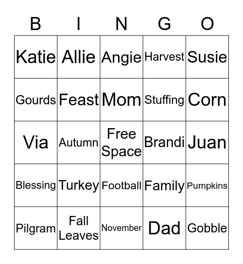 Thanksgiving Bingo Card