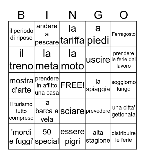 Le Ferie Bingo Card