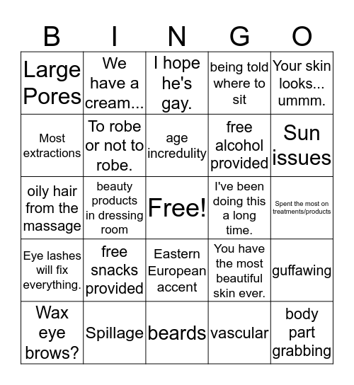 SPA Bingo Card