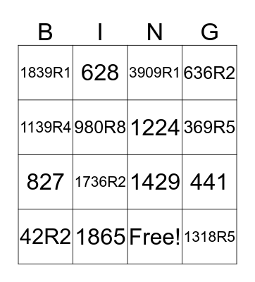 Division Bingo Card