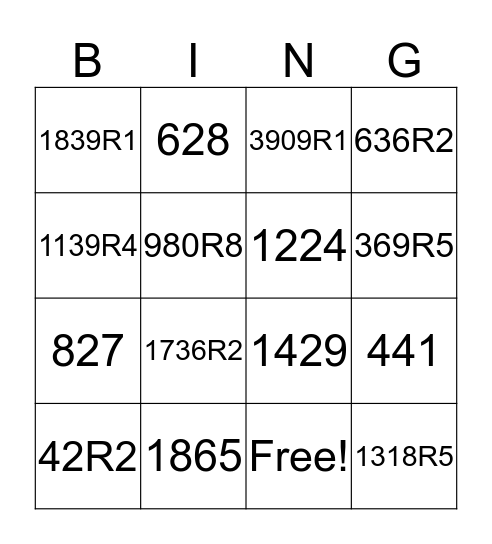 Division Bingo Card