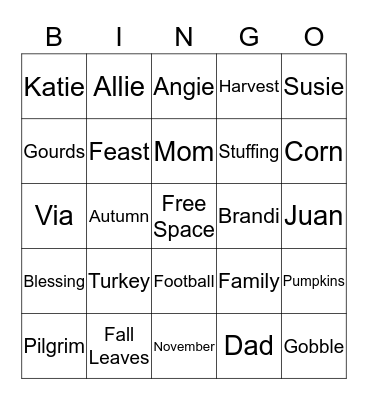 Thanksgiving Bingo Card