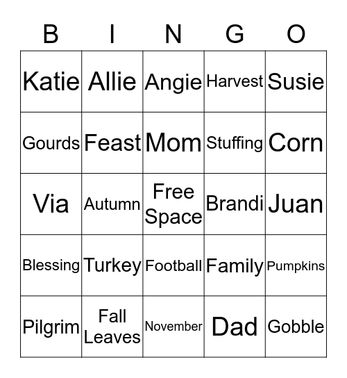 Thanksgiving Bingo Card