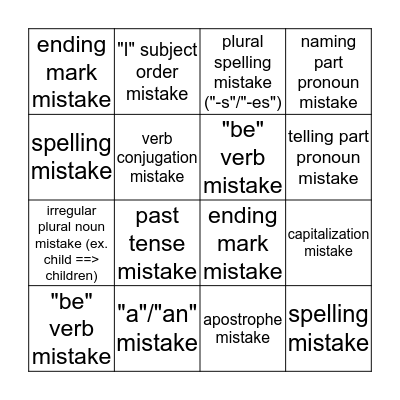 Daily Oral Language BINGO Card