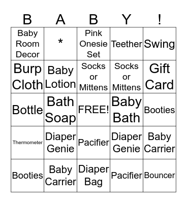 Mariah's Baby Shower Bingo Card