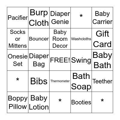 Mariah's Baby Shower Bingo Card