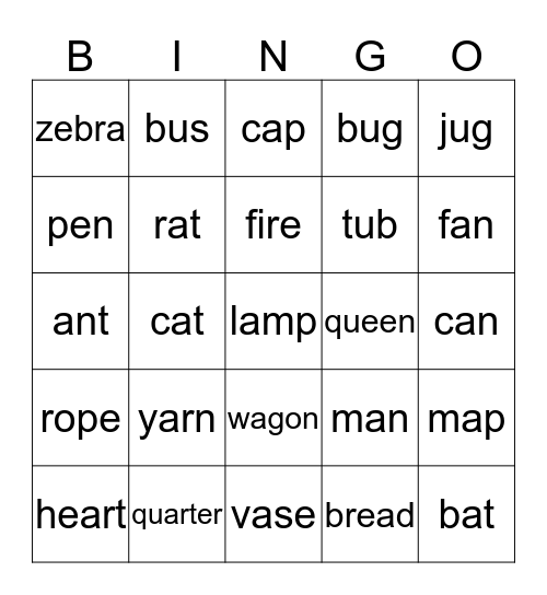 Phonics A  Bingo Card