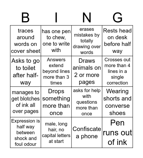 Monday afternoon Bingo Card