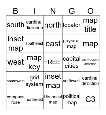Features of A Map/ Type of Maps Bingo Card