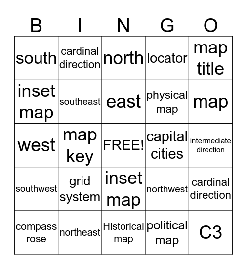 Features of A Map/ Type of Maps Bingo Card