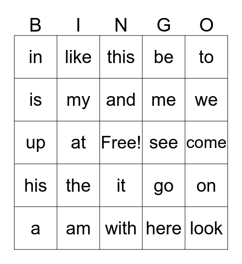 High Freqency Words #1-25 Bingo Card