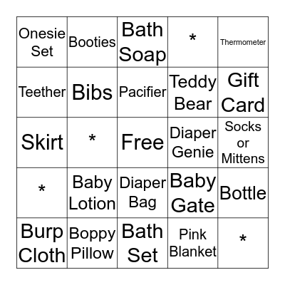 Mariah's Baby Shower Bingo Card