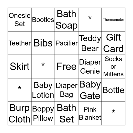 Mariah's Baby Shower Bingo Card