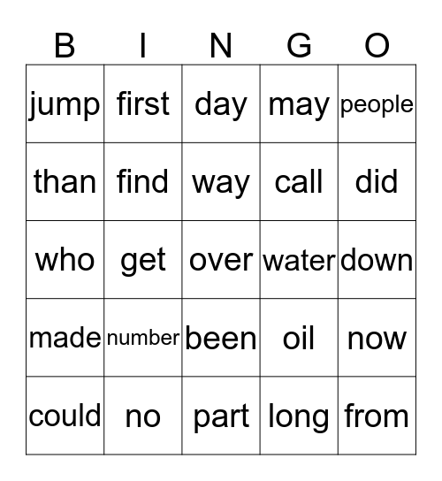 High Frequency Words #76-100 Bingo Card