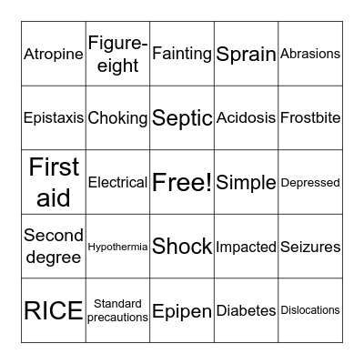 Emergency Procedures & First Aid  Bingo Card