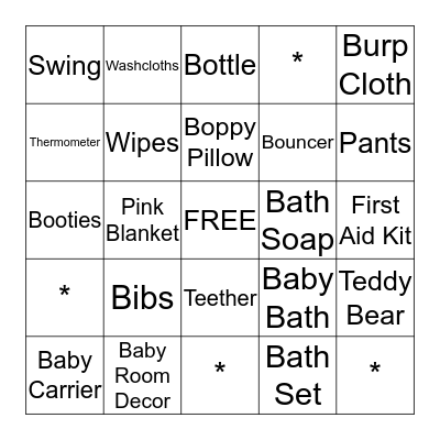 Mariah's Baby Shower Bingo Card