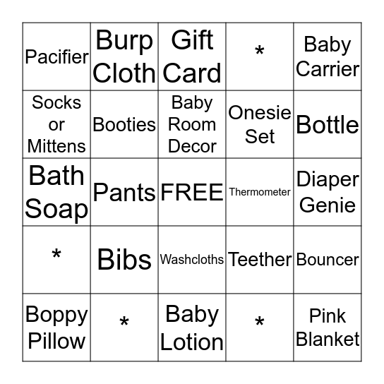 Mariah's Baby Shower Bingo Card