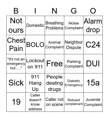 Dispatcher Bingo  October - November Bingo Card