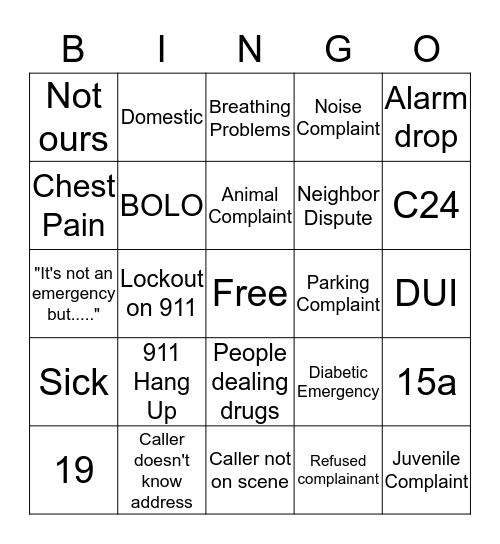 Dispatcher Bingo  October - November Bingo Card