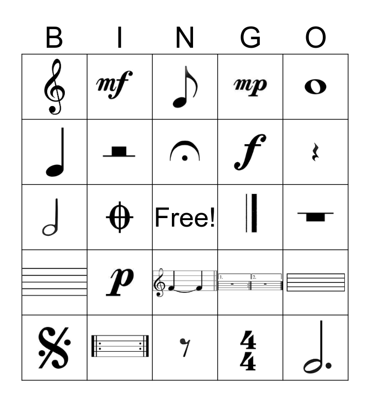 Music Symbol Bingo Card