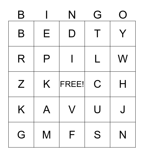 ALPHABET BINGO Card
