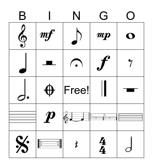 Music Symbol Bingo Card