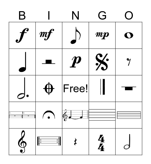 Music Symbol Bingo Card