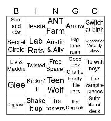 TV Shows  Bingo Card