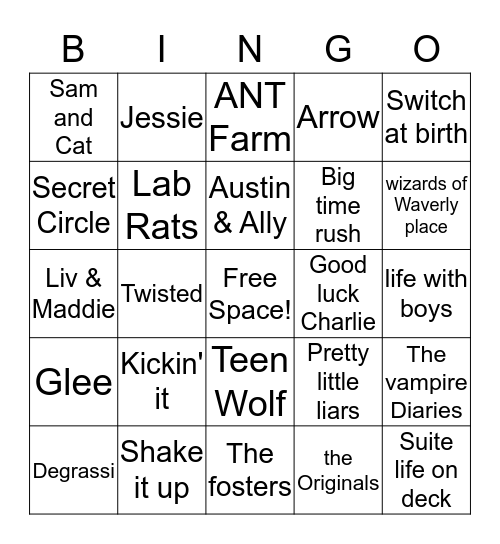 TV Shows  Bingo Card