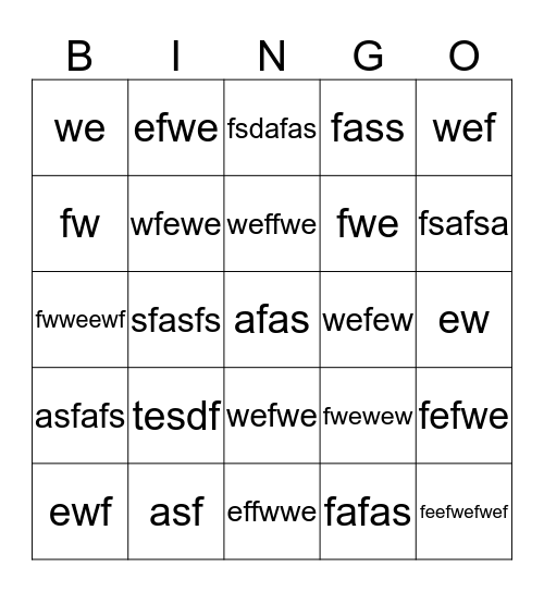 Test Bingo Card