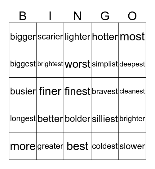 Comparatives & Superlatives Bingo Card