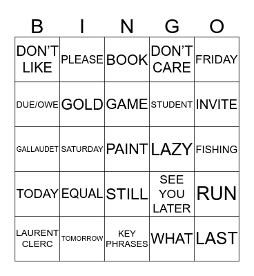 FINAL EXAM BINGO ASL 1A Bingo Card