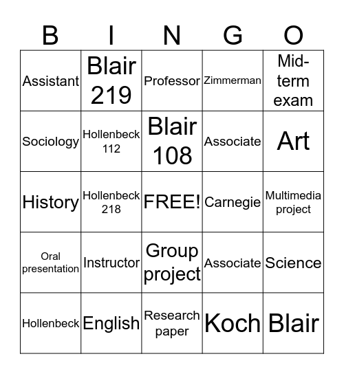 Professors and Syllabi Bingo Card