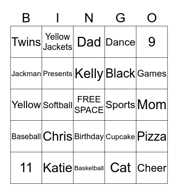 Secord Birthday Bingo Card