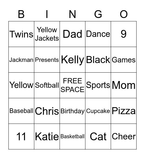 Secord Birthday Bingo Card