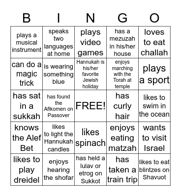 Getting to Know You Bingo Card