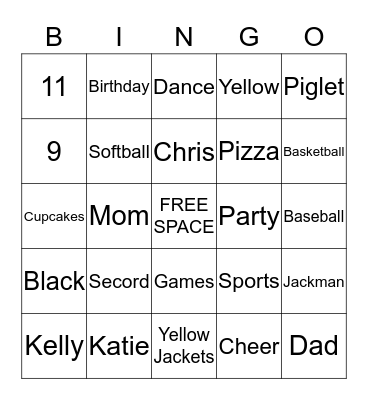 Secord Birthday  Bingo Card