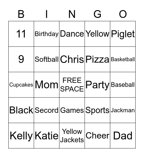 Secord Birthday  Bingo Card