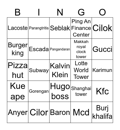 Bingo decu Bingo Card